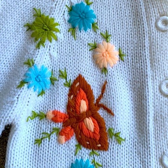 Vintage Handmade Floral Sweater Cardigan Sz Large - Picture 4 of 5